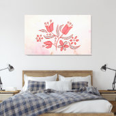 Whispering Bloom – Delicate Rode Bloem op Zachte T Canvas Afdruk (Insitu (Slaapkamer))