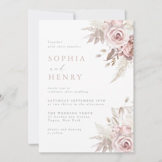 Whispering Blush Garden Wedding Invitation Kaart (Voorkant)