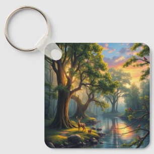 Whispering Bossen bij Dawn Natuur Kunstwerk Magnet Sleutelhanger