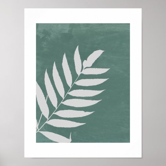 "Whispering Fern" - een minimalistisch wit varenbl Poster (Voorkant)