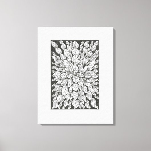 Whispering Leaves: Minimal Black & White Doodle Canvas Afdruk (Voorkant)