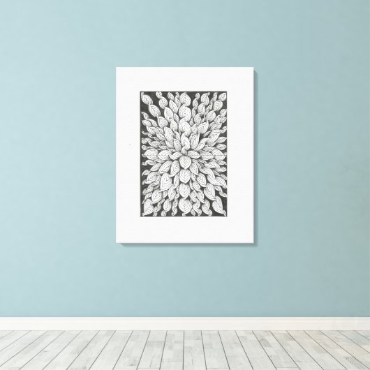 Whispering Leaves: Minimal Black & White Doodle Canvas Afdruk (Insitu (Houten vloer))