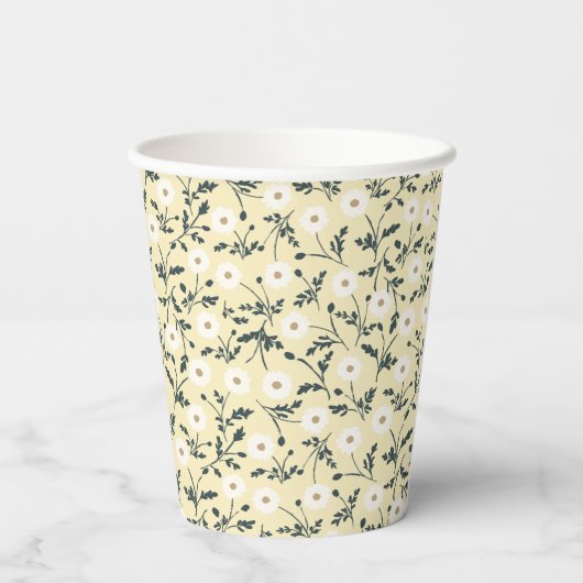 Whispering Meadow - Butter Yellow Floral Pattern Papieren Bekers (Achterkant)