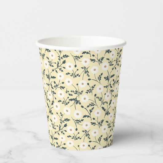 Whispering Meadow - Butter Yellow Floral Pattern Papieren Bekers (Links)