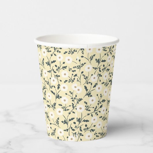 Whispering Meadow - Butter Yellow Floral Pattern Papieren Bekers (Rechts)