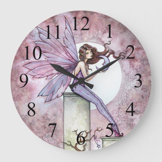 Whispering Moon Fairy Fantasy Art Clock Grote Klok (Voorkant)