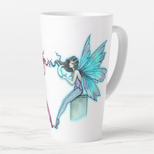 Whispering Moon Twins Roze en Turquoise feeën Latte Mok (Rechterhoek)