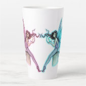 Whispering Moon Twins Roze en Turquoise feeën Latte Mok (Voorkant)