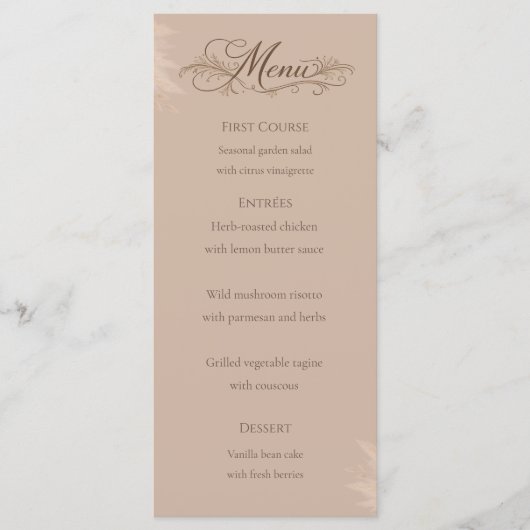 Whispering Pampas Wedding Menu Card (Voorkant)