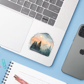 Whispering Pines bij zonsondergang Sticker (Laptop met iPhone)