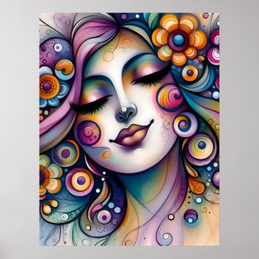 Whispering Whimsical Woman Wall Art Poster (Voorkant)