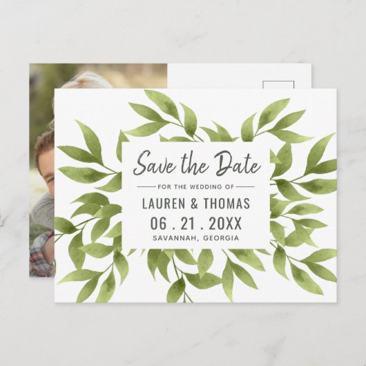 Whispering Willows Save the Date Wedding Briefkaar Aankondigingskaart (Voorkant / Achterkant)