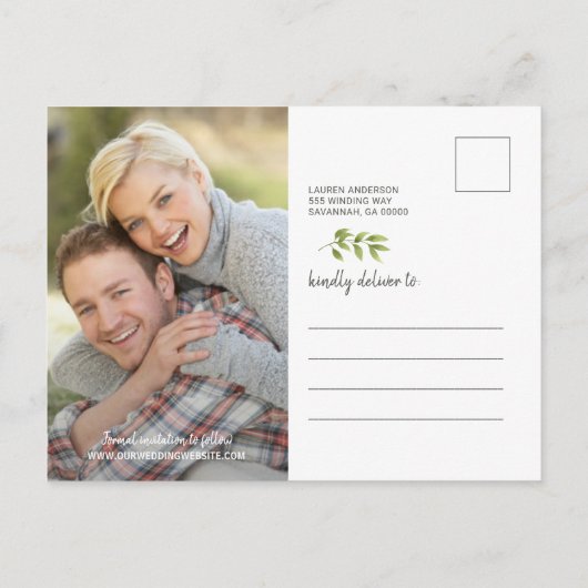 Whispering Willows Save the Date Wedding Briefkaar Aankondigingskaart (Achterkant)