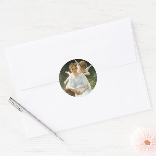 Whisperings of Love First Reverie van Bouguereau Ronde Sticker (Envelop)