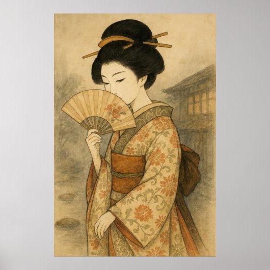 Whispers Behind the Fan: Geisha in Stillness Poster (Voorkant)