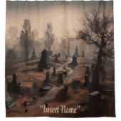 Whispers in the Dark: Angstaanjagende Begraafplaat Douchegordijn (Voorkant)