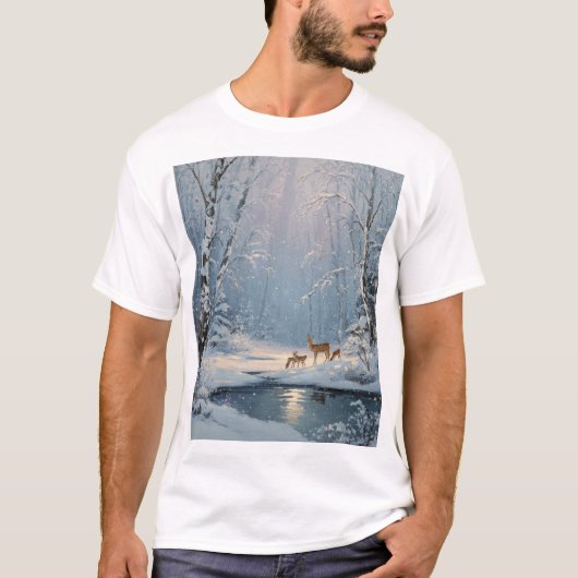 Whispers in the Snow – Winter Forest with Deer T-shirt (Voorkant)