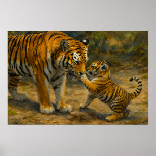Whispers in the Wild – Tijger en welp in het bos Poster
