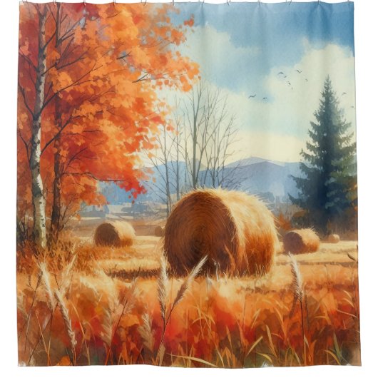 Whispers of Autumn: Een Waterverf Serenade Douchegordijn (Voorkant)