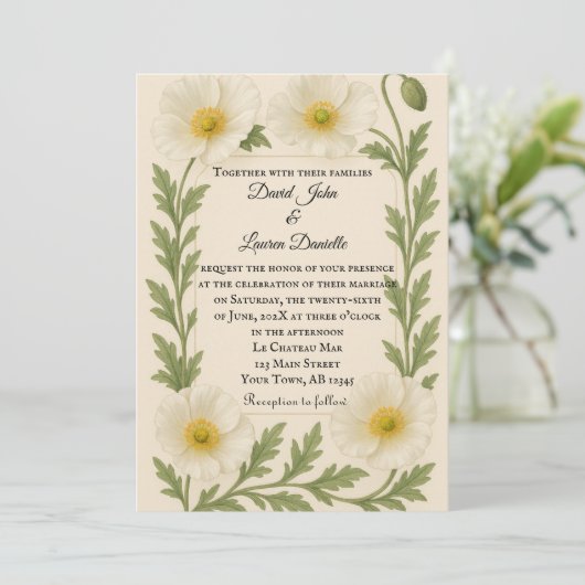 Whispers of Bloom Photo Wedding Invitation Kaart (Staand voorkant)