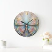 Whispers of Color: Pastel Fractal Butterfly Dream Grote Klok (Huis)