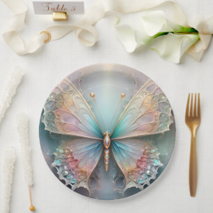 Whispers of Color: Pastel Fractal Butterfly Dream Papieren Bordje