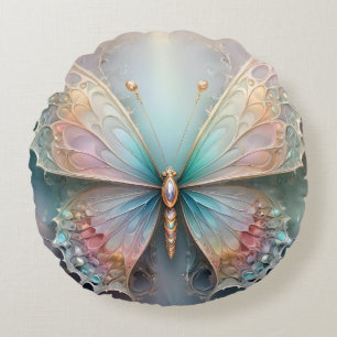 Whispers of Color: Pastel Fractal Butterfly Dream Rond Kussen