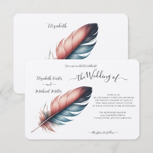 Whispers of Grace Feathered Elegance Minimalisme Kaart (Voorkant / Achterkant)