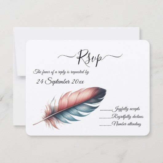 Whispers of Grace Feathered Elegance Minimalisme RSVP Kaartje (Voorkant)