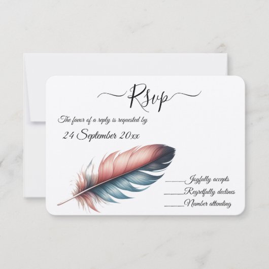 Whispers of Grace Feathered Elegance Minimalisme RSVP Kaartje (Voorkant)