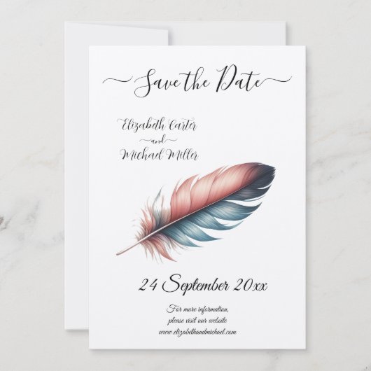 Whispers of Grace Feathered Elegance Minimalisme Save The Date (Voorkant)