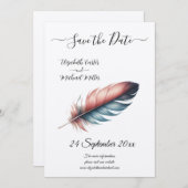 Whispers of Grace Feathered Elegance Minimalisme Save The Date (Voorkant / Achterkant)