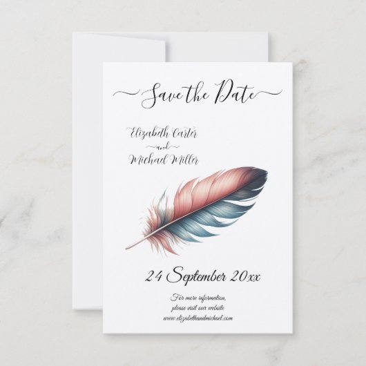 Whispers of Grace Feathered Elegance Minimalisme Save The Date (Voorkant)