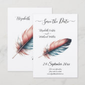 Whispers of Grace Feathered Elegance Minimalisme Save The Date (Voorkant / Achterkant)