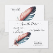 Whispers of Grace Feathered Elegance Minimalisme Save The Date (Voorkant / Achterkant)