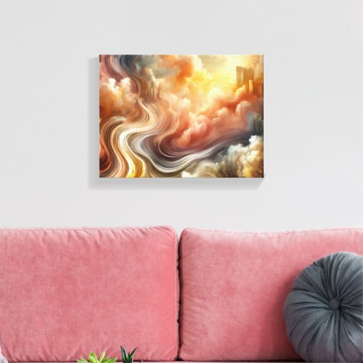 Whispers of Light Abstract Flow in Golden Clouds Canvas Afdruk (Insitu (Woonkamer))
