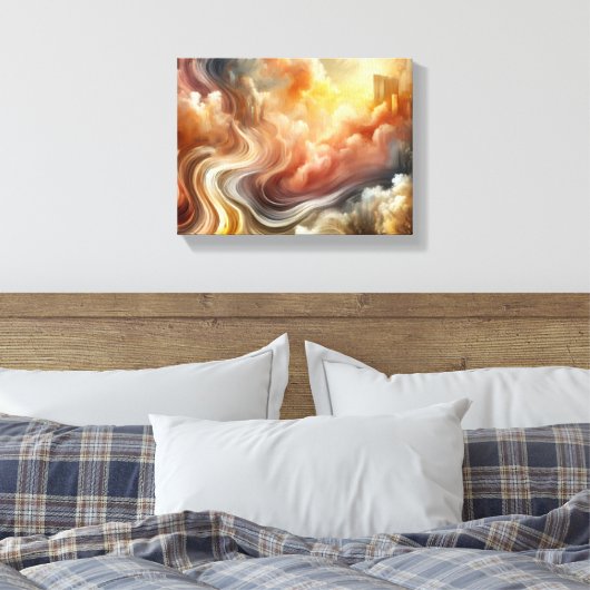 Whispers of Light Abstract Flow in Golden Clouds Canvas Afdruk (Insitu (Slaapkamer))