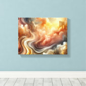 Whispers of Light Abstract Flow in Golden Clouds Canvas Afdruk (Insitu (Houten vloer))