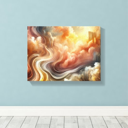 Whispers of Light Abstract Flow in Golden Clouds Canvas Afdruk (Insitu (Houten vloer))