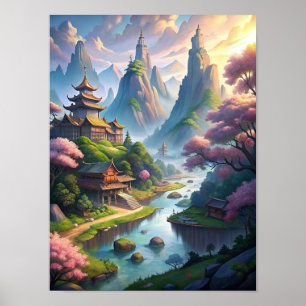 Whispers of Serenity: het oude Chinese landschap Poster