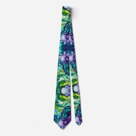 Whispers of Silk Dreamy Organic Shapes Groen Blauw Stropdas (Voorkant)