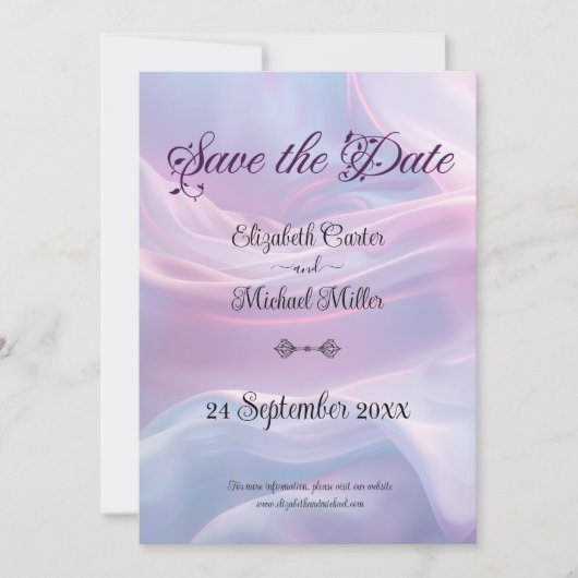 Whispers of Silk: Dromerige pastelgolven Roze Blau Save The Date (Voorkant)