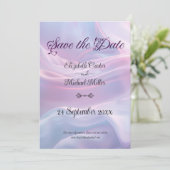 Whispers of Silk: Dromerige pastelgolven Roze Blau Save The Date (Staand voorkant)