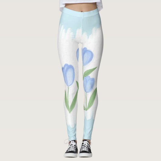 Whispers of Spring: Blauwe Tulpen op Pastel Canvas Leggings (Voorkant)