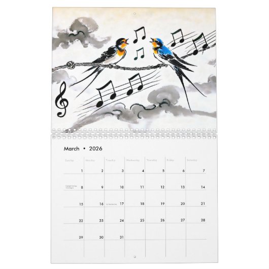 Whispers of Spring – Swallows in Chinese Ink Kalender (Mar 2026)