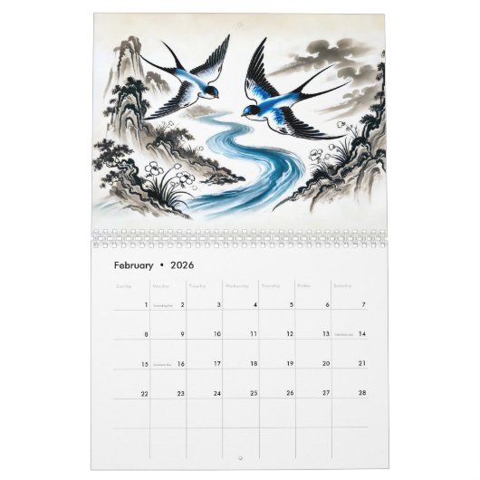 Whispers of Spring – Swallows in Chinese Ink Kalender (Feb 2026)