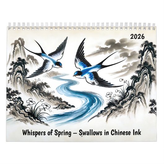 Whispers of Spring – Swallows in Chinese Ink Kalender (Hoes)