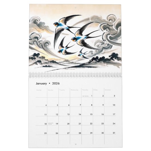 Whispers of Spring – Swallows in Chinese Ink Kalender (Jan 2026)