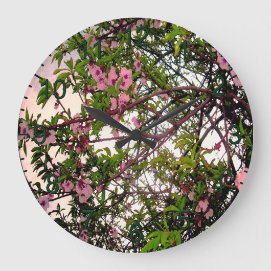 Whispers of Spring: Waterverf Roze Bloesemboom Grote Klok (Voorkant)