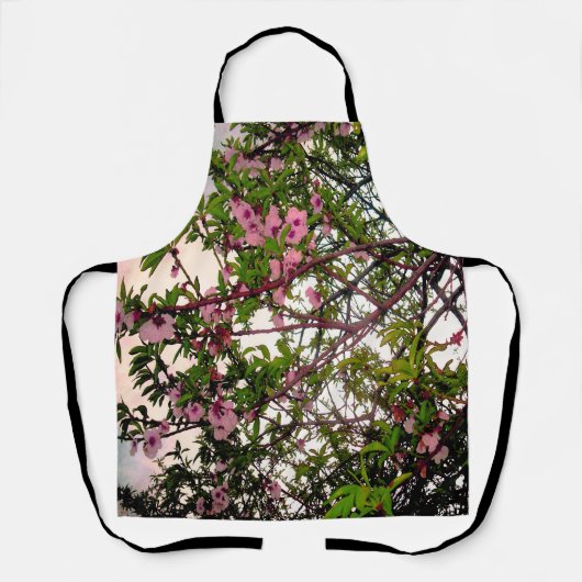 Whispers of Spring: Waterverf Roze Bloesemboom Schort (Voorkant)